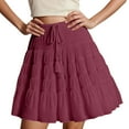 thumbnail image 1 of WENWU Womens Solid Tiered Boho Pleated Drawstring Waist Knee Length Flowy Midi Short Skirts Women's Athletic Skirts plus Size Skirt, 1 of 5