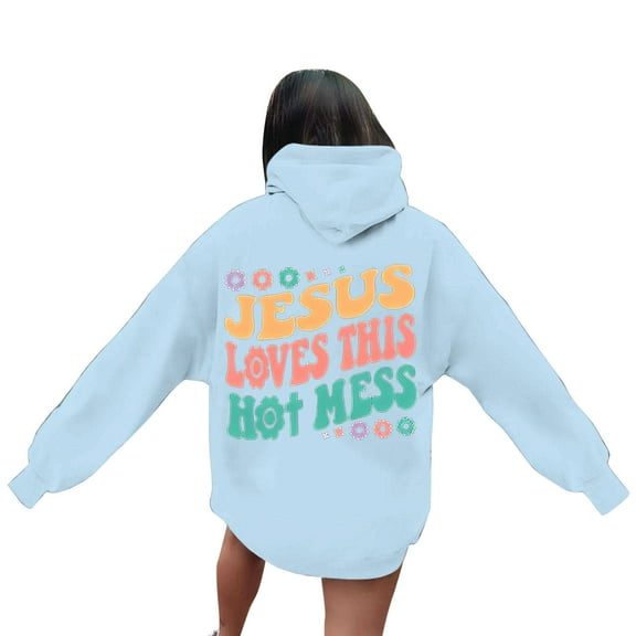 WENWU Womens Sweatshirt Hoodies Jesus Loves You Hoodie Graphic Letter Print Sweatshirt Oversized Pullovers for Women's Fall Clothes Street Style Clothes