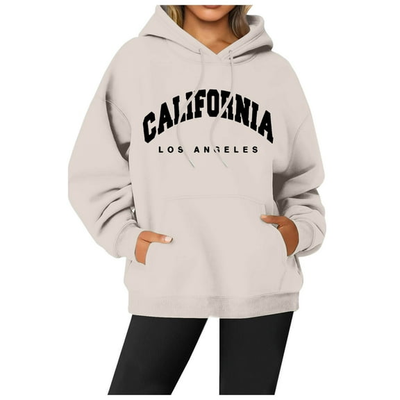 WENWU Womens Sweatshirt Hoodies Long Sleeve Womens Pullover Hoodie Graphic Hoodie Beige Hoodie Trendy Fall Outfits for Women's Clothes