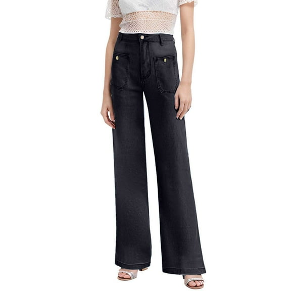 WENWU Womens Trousers Casual Pants Black Work Pants for Women Loose Pants for Women Summer Wide Leg Pants with Pockets Womens Summer Outfits