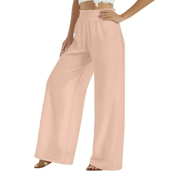 WENWU Womens Trousers Pants for Women Casual Pink Trousers for Women Loose Pants Wide Leg Trousers Women with Pockets Summer Clothes for Women
