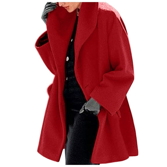 WENWU Womens Winter Wool Coat Trench Jacket Ladies Warm Slim Long Overcoat Outwear 4x Coats Women Coats for plus Size