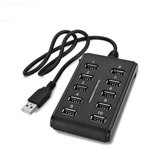 WENXUAN 10 Port Powered USB HUB 20 High Speed USB Splitter w For PC Ne Laptop (black)