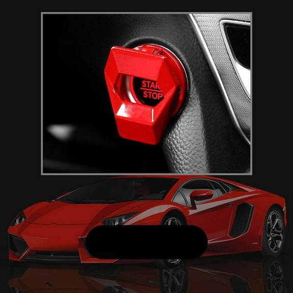 WENXUAN Car Carbon Fiber Engine Start Stop Push Button Switch Cover Trim Accessories (Red)