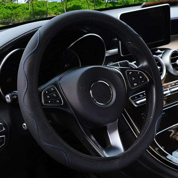 WENXUAN Gewellte elastische elastische Lenkradabdeckung Autogriffabdeckung (Black+Blue)