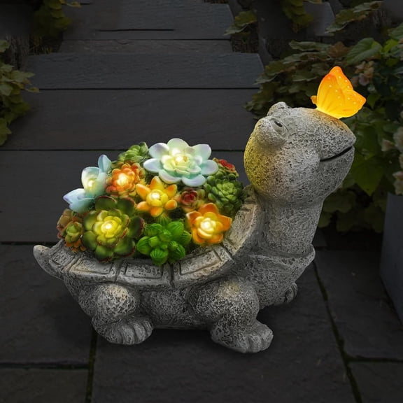 WENYLE Solar Outdoor Statues,Turtle Garden Sculptures with Succulent,Lawn Decor Tortoise Figurine for Patio,Yard Unique Christmas Birthdays Gift Mom Grandma
