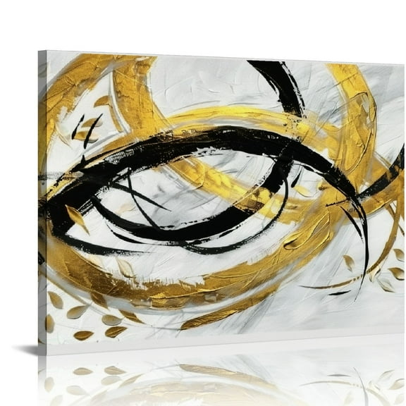WENZZ Gold Abstract Wall Art for Men/Black And White Wall Decor/Large Wall Decor Paintings for Wall Decorations/Gold Artwork Line Pictures for Living Room Dinning Room