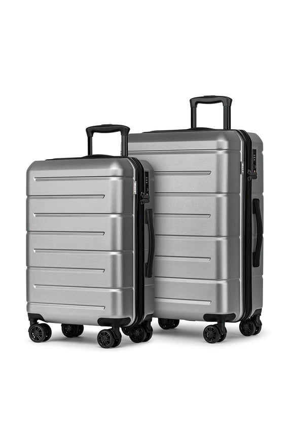 2-Piece 20" Expandable Spinner Carry-on 24" Hardside Luggage Set TSA Lock Suitcase Silver Gray