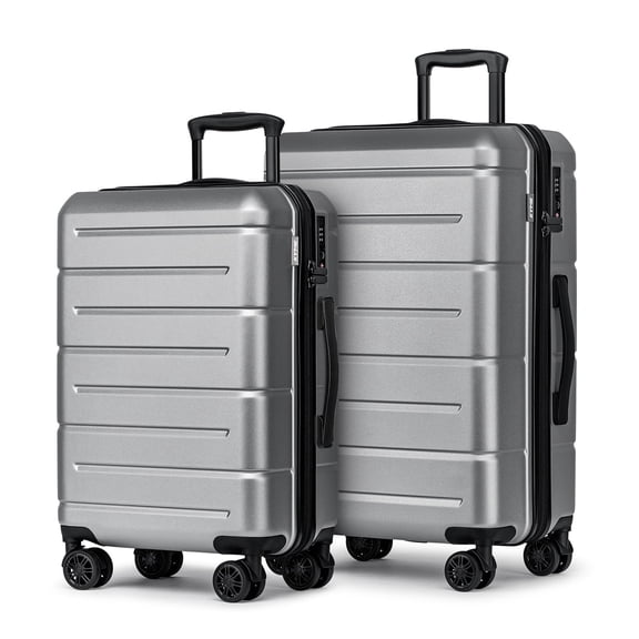 WEPLUS 2-Piece 20" Expandable Spinner Carry-on 24" Hardside Luggage Set TSA Lock Suitcase  Silver Gray