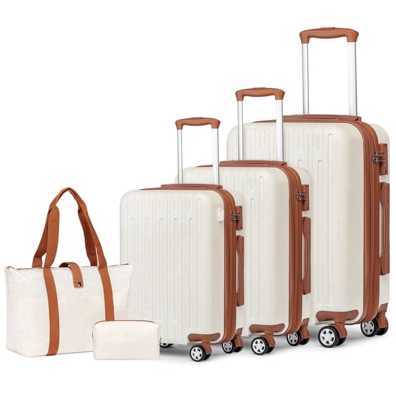 WEPLUS 5 Piece Hardside Luggage Sets TSA Lock Spinner Wheels Suitcase with Cup Holder