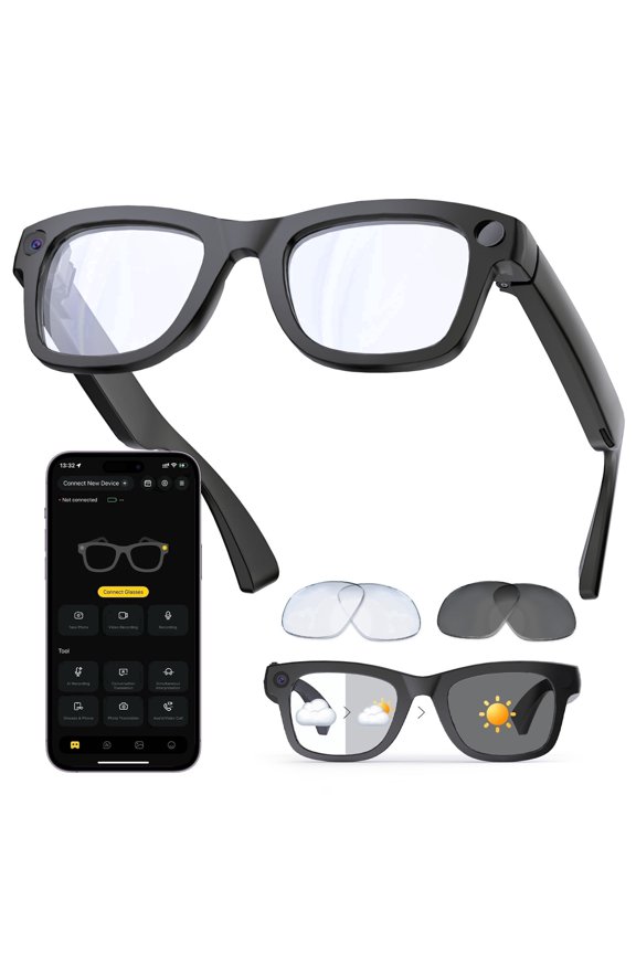 AI Smart Glasses with 8MP EIS Anti-Shake Camera, Blue Light Blocking & Polarized Photochromic Lenses, AI Voice Assistant & Object Recognition, Open-Ear Audio, Unisex Wearable