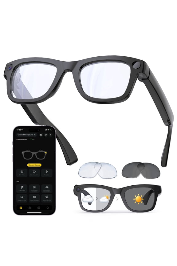 AI Smart Glasses with 8MP EIS Anti-Shake Camera, Blue Light Blocking & Polarized Photochromic Lenses, AI Voice Assistant & Object Recognition, Open-Ear Audio, Unisex Wearable
