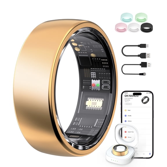 WEPMOUS AI Smart Ring for Men and Women, Waterproof Fitness Tracker with Portable Charging Case, Rose Gold, Size 10