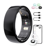WEPMOUS AI Smart Ring for Men and Women, Waterproof Fitness Tracker with Portable Charging Case, Black, Size 10