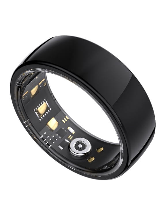 AI Smart Ring with Optical Sensors, Premium Stainless Steel Wearable Technology, Black Size 7