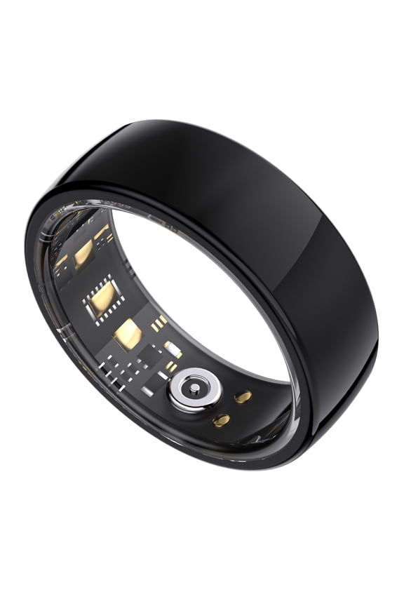 AI Smart Ring with Optical Sensors, Premium Stainless Steel Wearable Technology, Black Size 7