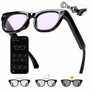 WEPMOUS AI Smart Glasses, Open-Ear Bluetooth Audio, Photochromic Polarized Lenses with 20MP EIS Camera, Unisex Black