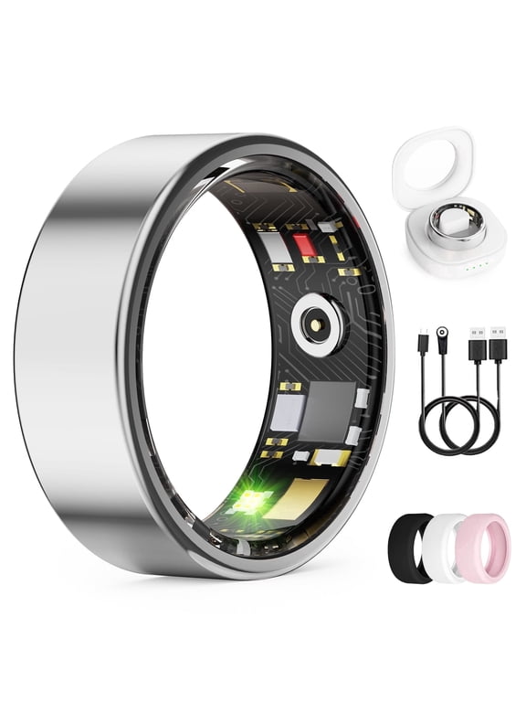Smart Ring for Men & Women, Fitness & Sports Ring with App for Android & iOS, IP68 Waterproof Wearable Smart Ring , 10+ Activity Modes , Silver Size 8