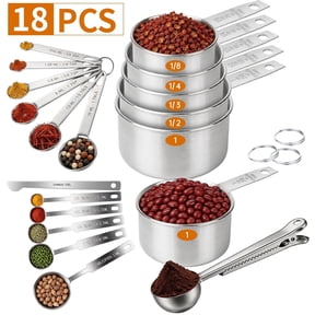 WEPSEN 18-Piece Stainless Steel Measuring Cups and Spoons Set,5 Stainless Steel Nesting Measuring Cups & 6 Spoons,1 Leveler & 5Mini Measuring Spoons,1Tbsp Coffee Scoop with Clip for Cooking & Baking
