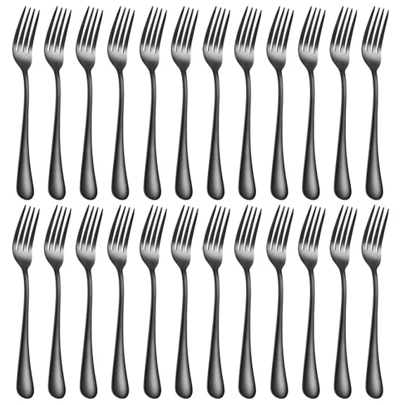 WEPSEN 24 Pieces Forks Set, 8.2" Stainless Steel Dinner Forks Silverware, Pattern Design Mirror Polished Table Forks, Dishwasher Safe, Flatware Forks Use for Home, Kitchen or Restaurant,Black