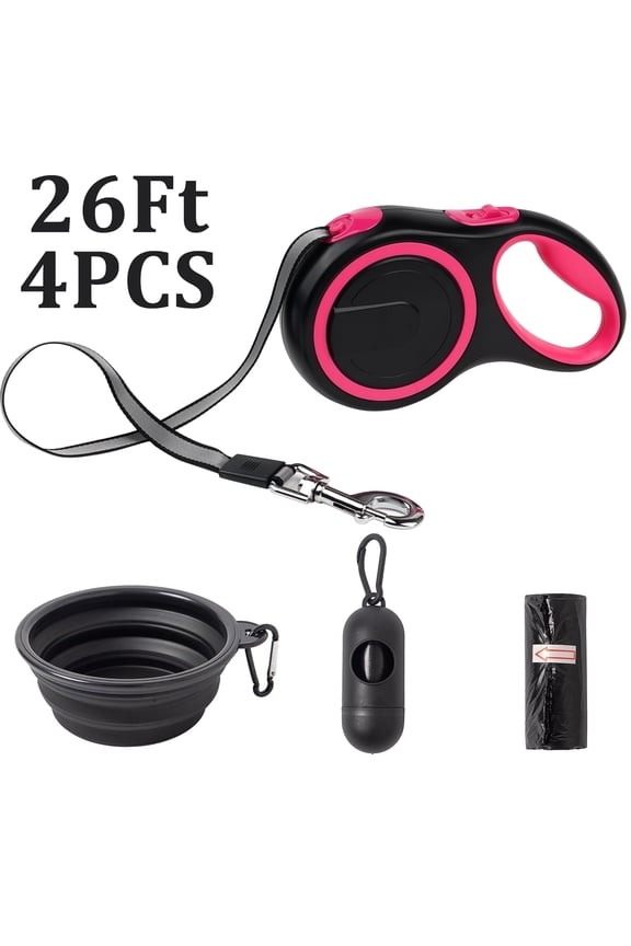 4 Pack Retractable Dog Leash,26ft Dog Leash for Small Medium Large Dogs Up to 110lbs,360° Tangle-Free Reflective Nylon Tape,Adjustable length,with Anti-Slip Handle,One-Handed Brake,Pause,Lock