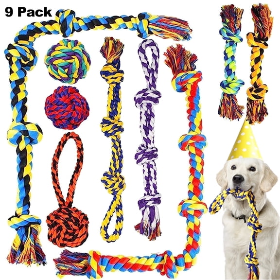 9 Pack Rope Dog Chew Toys, Indestructible Dog Toy for Large Breed,Heavy Duty Dental Rope Toys Kit for Medium Dogs,Cotton Puppy Teething Tug Set for Aggressive Chewers
