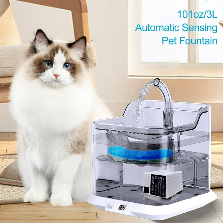 Wepsen 101oz 3L Automatic Sensing Cat Dog Water Fountain Automatic Sensor Ultra Quiet Pump with Water Filter Automatic Sensor Drinking Fountain for