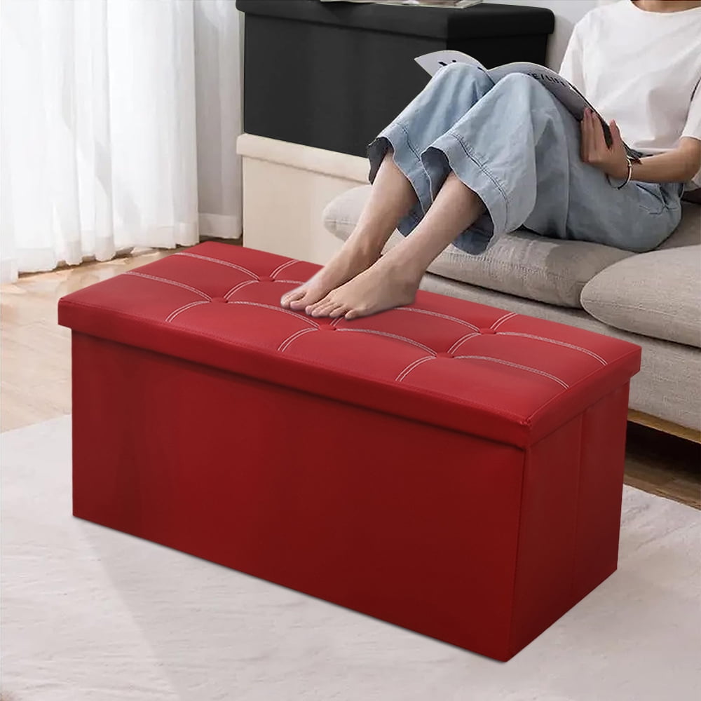 WEPSEN Folding Storage Ottoman Bench,Leather Footstool End of Bed