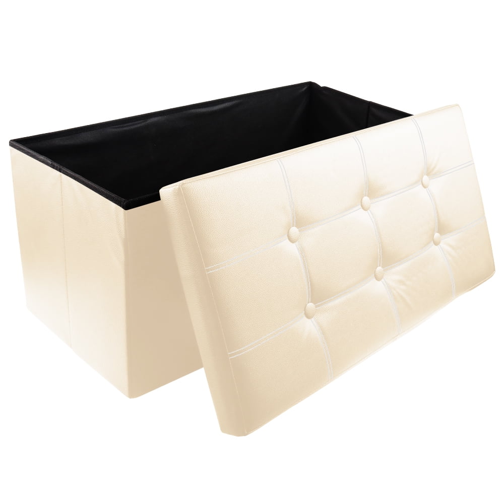 WEPSEN Folding Storage Ottoman Bench,Leather Footstool End of Bed