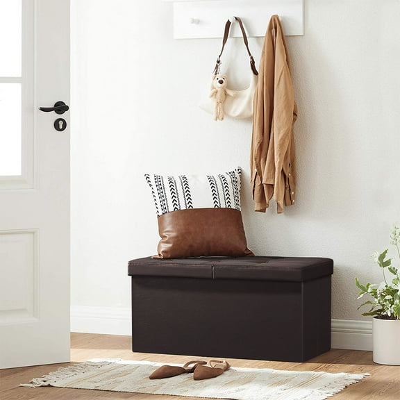 WEPSEN Folding Storage Ottoman Bench,Leather Footstool End of Bed Storage Bench Storage Chest,Foot Rest for Living Room,Bedroom Hallway Bench with Storage,Holds up to 330lb,30x15x15inches,Brown