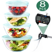 WEPSEN 4 Pack Glass Mixing Bowls Set 3/1.7/0.9/0.6QT,Large Salad Bowls Sets with BPA-Free Lids,Glass Thick Nesting Bowls for Kitchen Baking,Cooking Prep,Storage,Dishwasher Microwave Freezer Safe