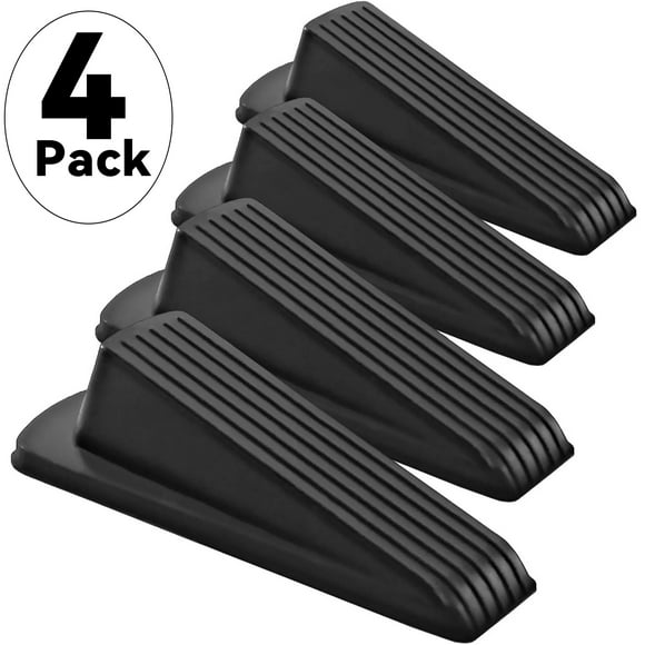 WEPSEN Heavy Duty Wedge Doorstop Rubber Door Stopper for Residential and Commercial Use, Black, 4.8 in. x 2.2 in. x 1.3 in., 4 Pack