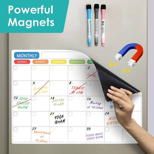 WEPSEN Dry Erase Whiteboard Calendar for Fridge Monthly Weekly Planner & Organizer