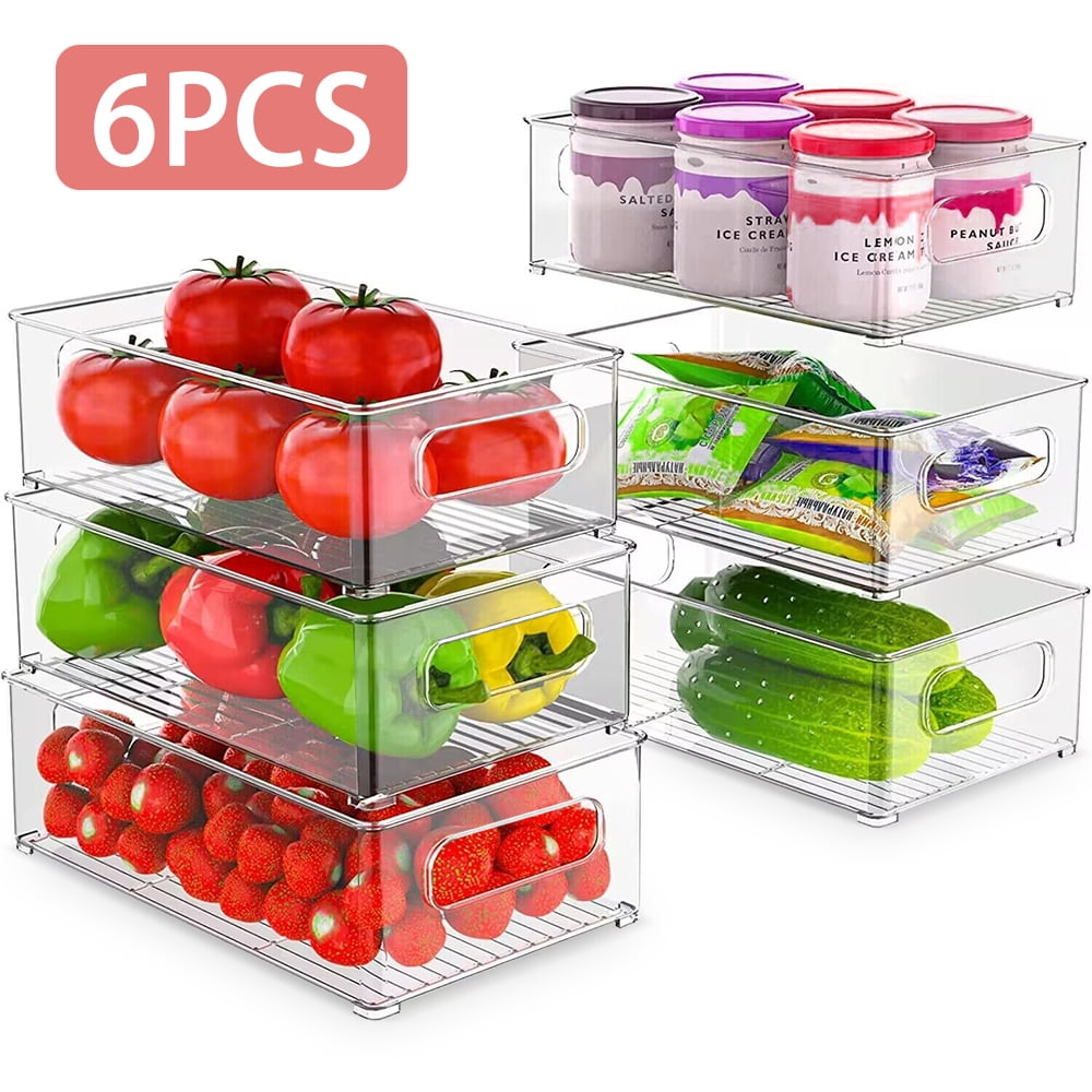 WEPSEN Set of 6 Refrigerator Organizer Bin Clear Plastic Stackable Fridge  Freezer Storage Container for Pantry Kitchen Cabinet Organization and  Storage 