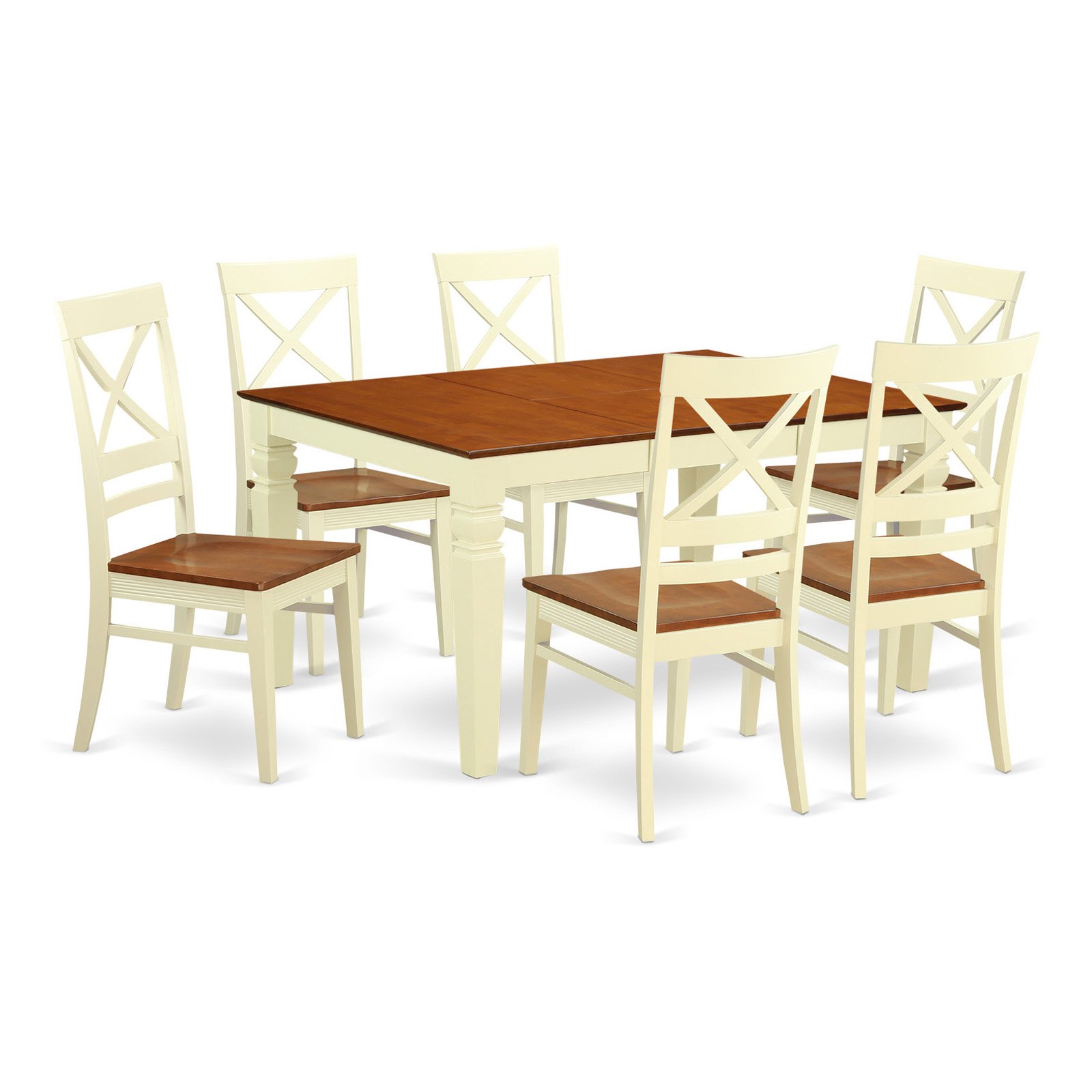 East West Möbel Set Da Pranzo Cucina 4 Posti - Tavolo Rotondo Allungabile E Sedie In Legno, Finitura Latticello E Ciliegia