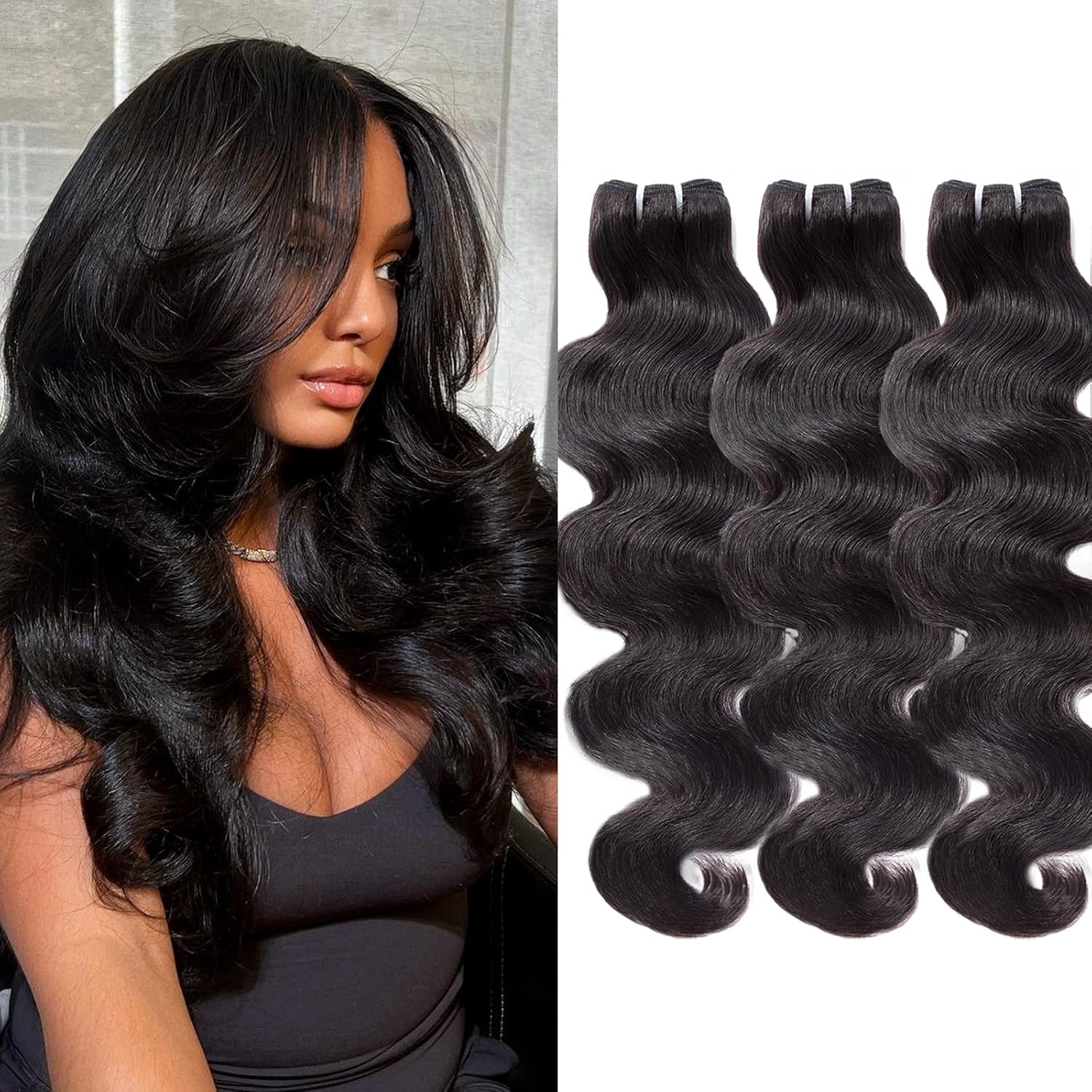 WEQUEEN 14 16 18 inch Body Wave 3 pcs Bundles Human Hair 16A Brazilian Virgin Hair Bundles Thick Weave Natural Black for Women