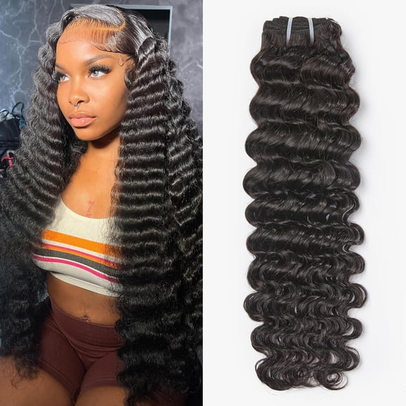 WEQUEEN 16 inch Deep Wave Human Hair Bundles 100% 16A Brazilian Hair Long Lasting for Women