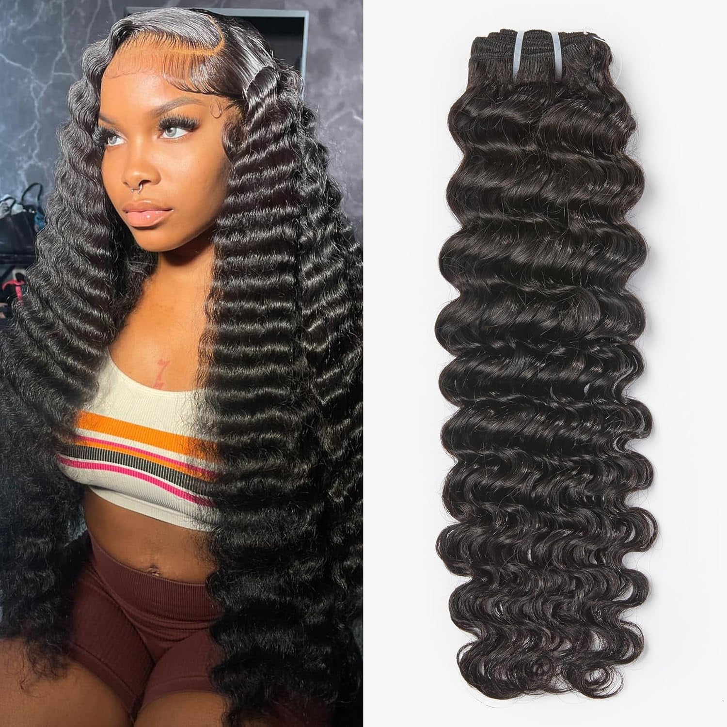 WEQUEEN 18 inch Deep Wave Human Hair Bundles 100% 16A Brazilian Hair Long Lasting for Women