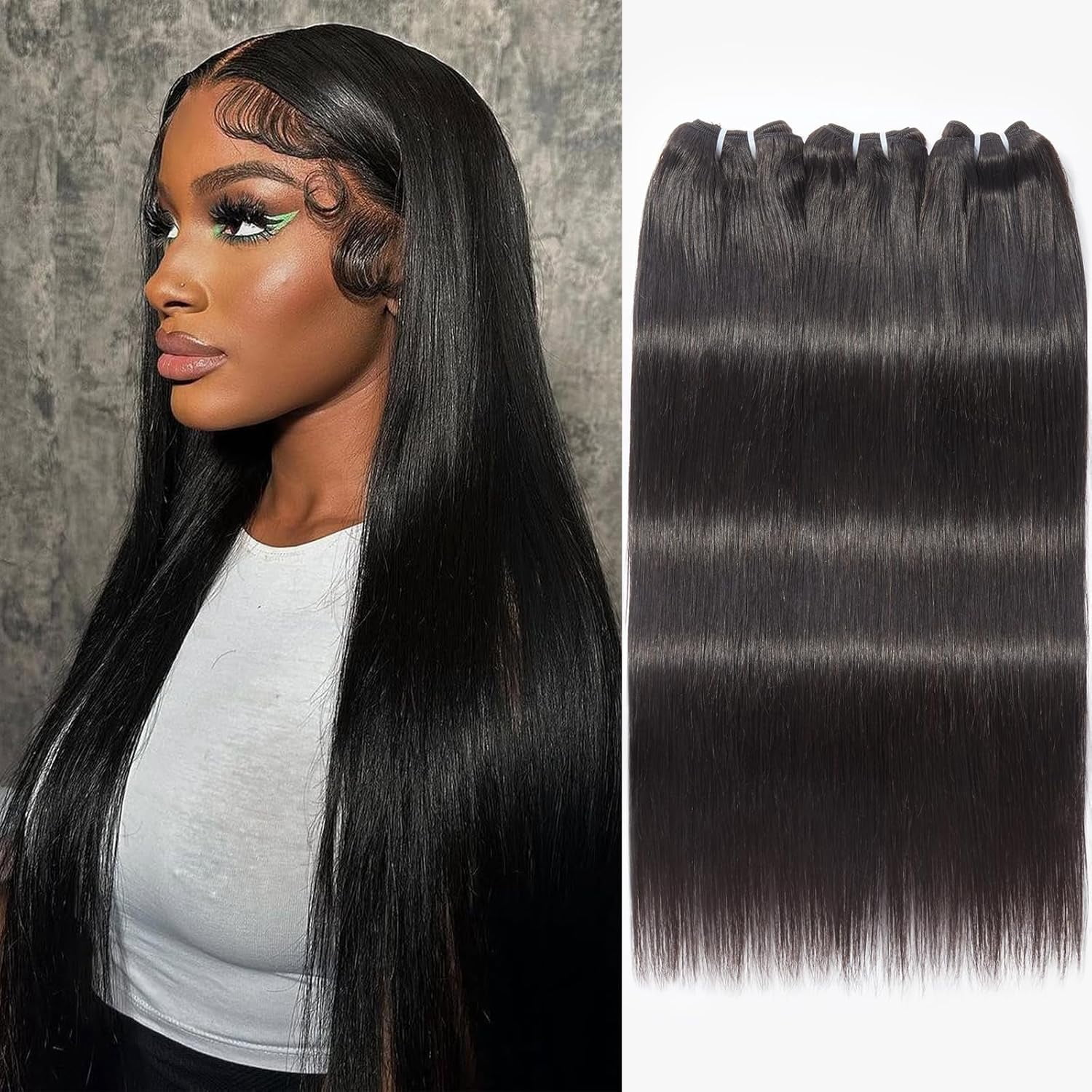 WEQUEEN 36 inch Human 1pc Hair Bundle 16A Brazilian Virgin Hair Straight Bundle Thick Weave Natural Black for Women