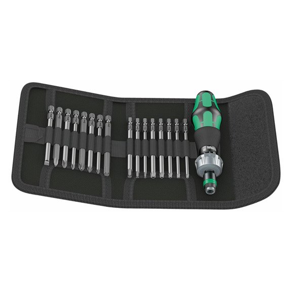 WERA - 5051040001 Kraftform Kompakt 60 Ra Ratchet Screwdriver & Long PZ, Ph, TX, Hex Bits, 051040