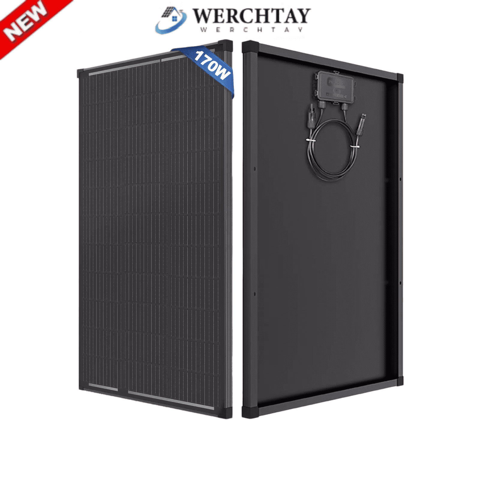 WERCHTAY 12V 170W  Watt Mono Solar Panel Black Battery Charging Home RV Off-Grid Boat