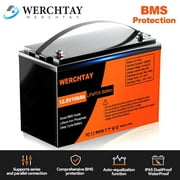 WERCHTAY 12V 100Ah Lithium LiFePO4 Battery 1280Wh 4000-15000 Cycles  for RV Marine Solar Off-grid Backup Power