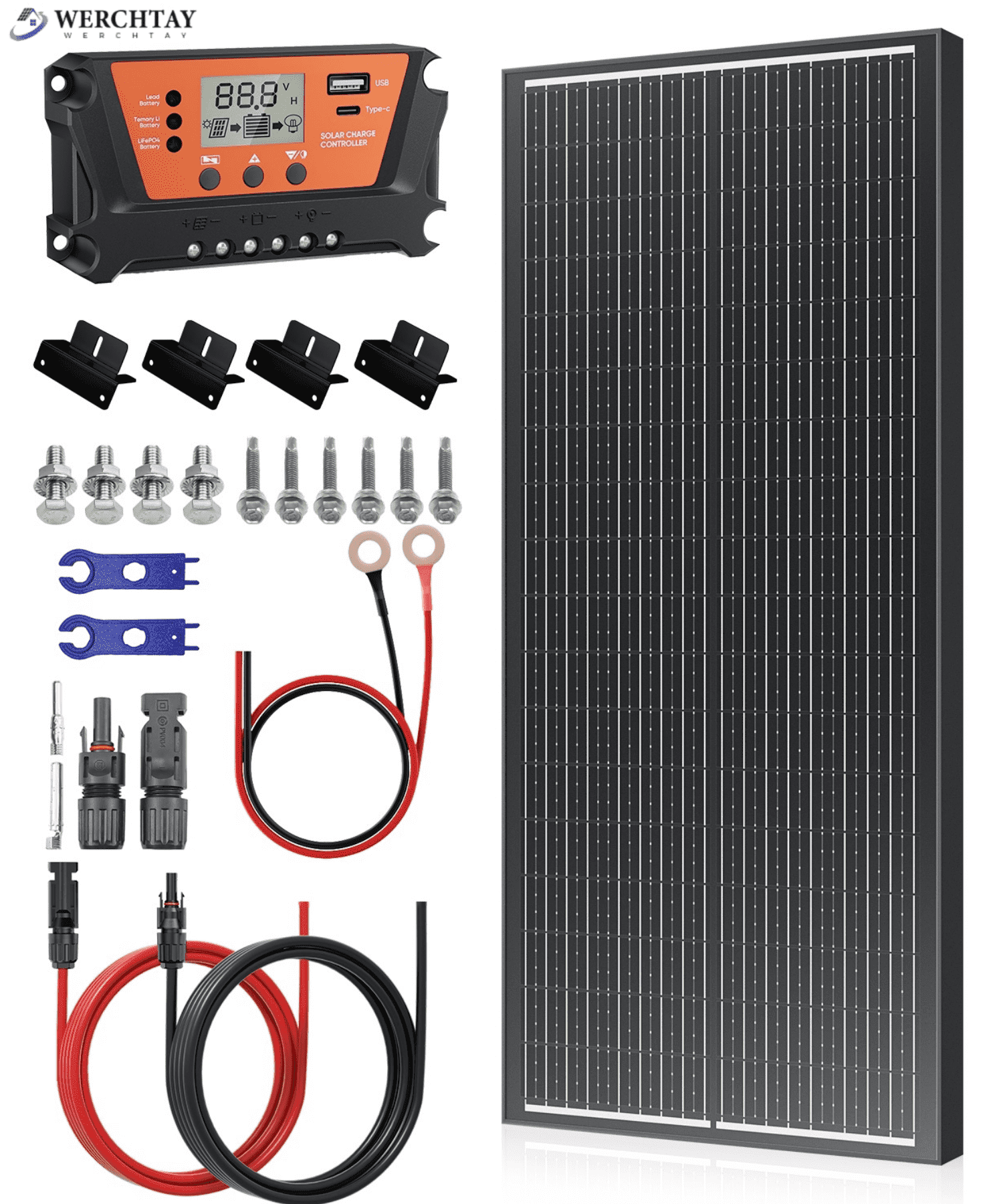 Off Grid 12v Router WERCHTAY 18BB N-Type 100 Watt Solar Panel kits 12V, 26% High-Efficiency ...