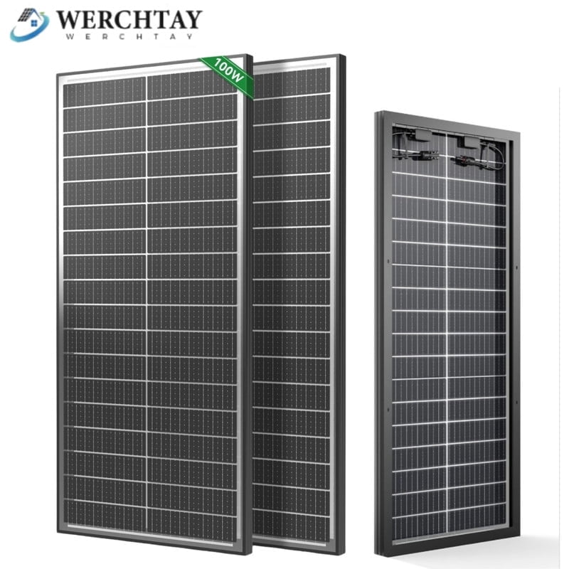 WERCHTAY 200W Bifacial Solar Panel 100 Watt Solar Panel 2 Pack, 12BB 12V/24V Monocrystalline High-Efficiency Module PV Power Charger Solar Panels for Homes Camping RV Battery Boat Caravan Off-Grid