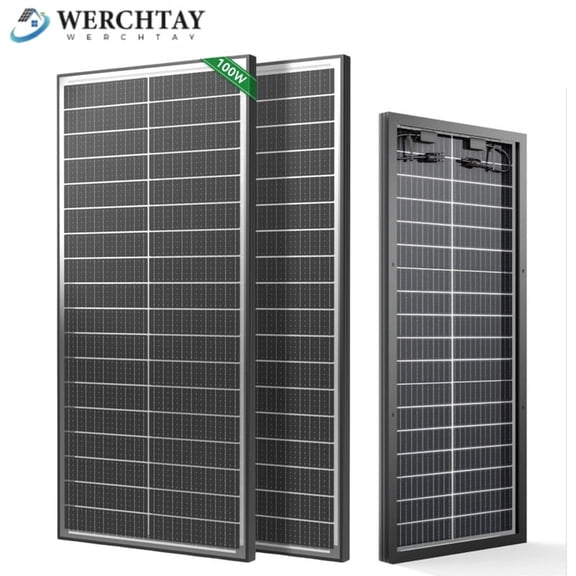 WERCHTAY 200W Bifacial Solar Panel 100 Watt Solar Panel 2 Pack, 12BB 12V/24V Monocrystalline High-Efficiency Module PV Power Charger Solar Panels for Homes Camping RV Battery Boat Caravan Off-Grid