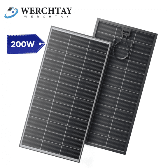 WERCHTAY 200W Bifacial Solar Panel 18BB N-Type 25.2% High Efficiency, Monocrystalline for Power Station Generator, RV, SUV, Truck, Camping, Home, Off Grid