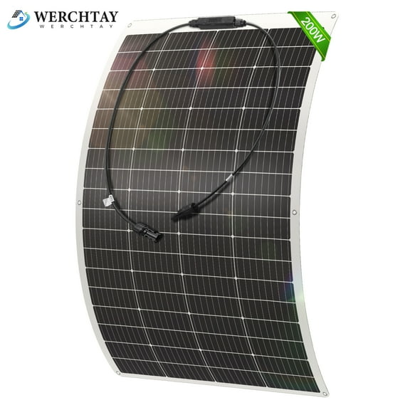 WERCHTAY 200W Flexible Solar Panel Ultra Thin Ultra Lightweight Off-Grid Charger for Marine RV Cabin Van Car Uneven Surfaces
