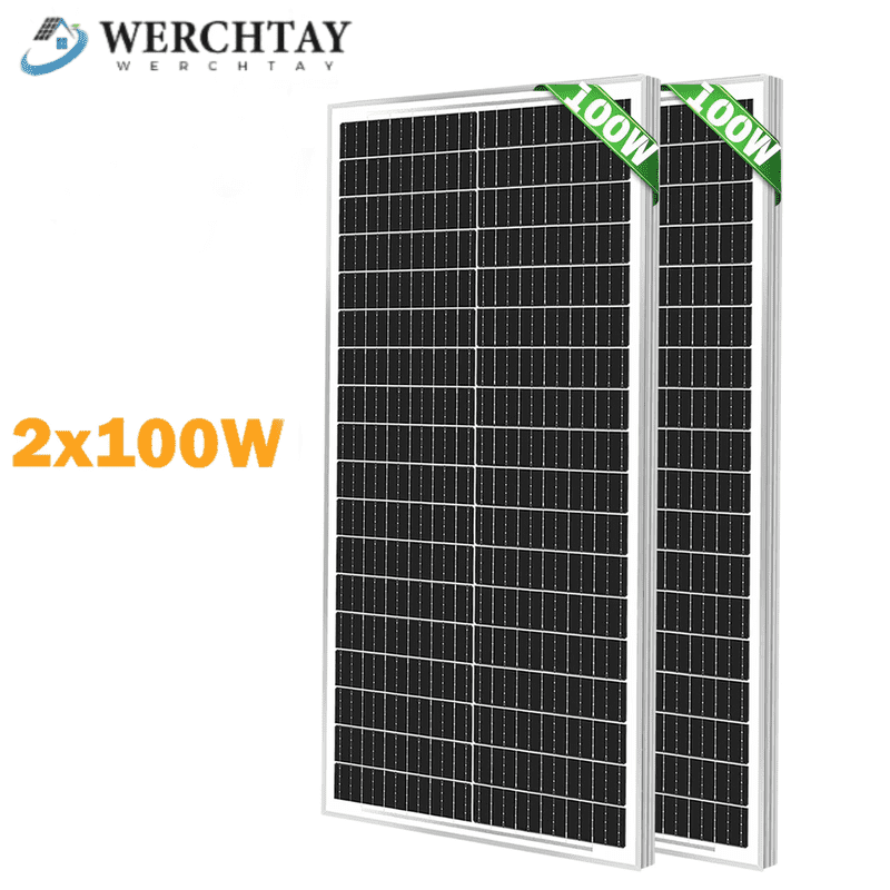 WERCHTAY 200W Mono Solar Panel 12V Car Battery Charger Rooftop Boat RV Home Off Grid(2*100W)