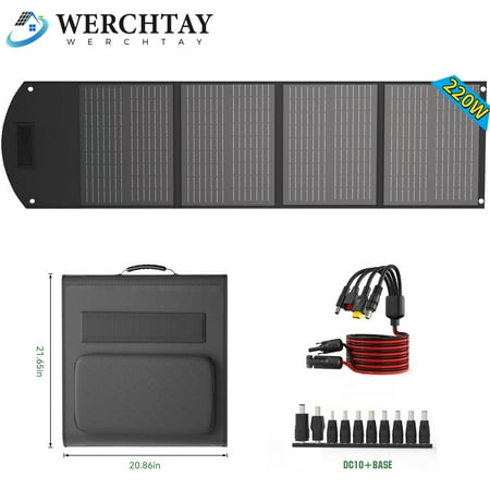 WERCHTAY 220 Watt Foldable Solar Panel, Complete with Adjustable Kickstand, Waterproof IP68 & Durable for Off The Grid Living