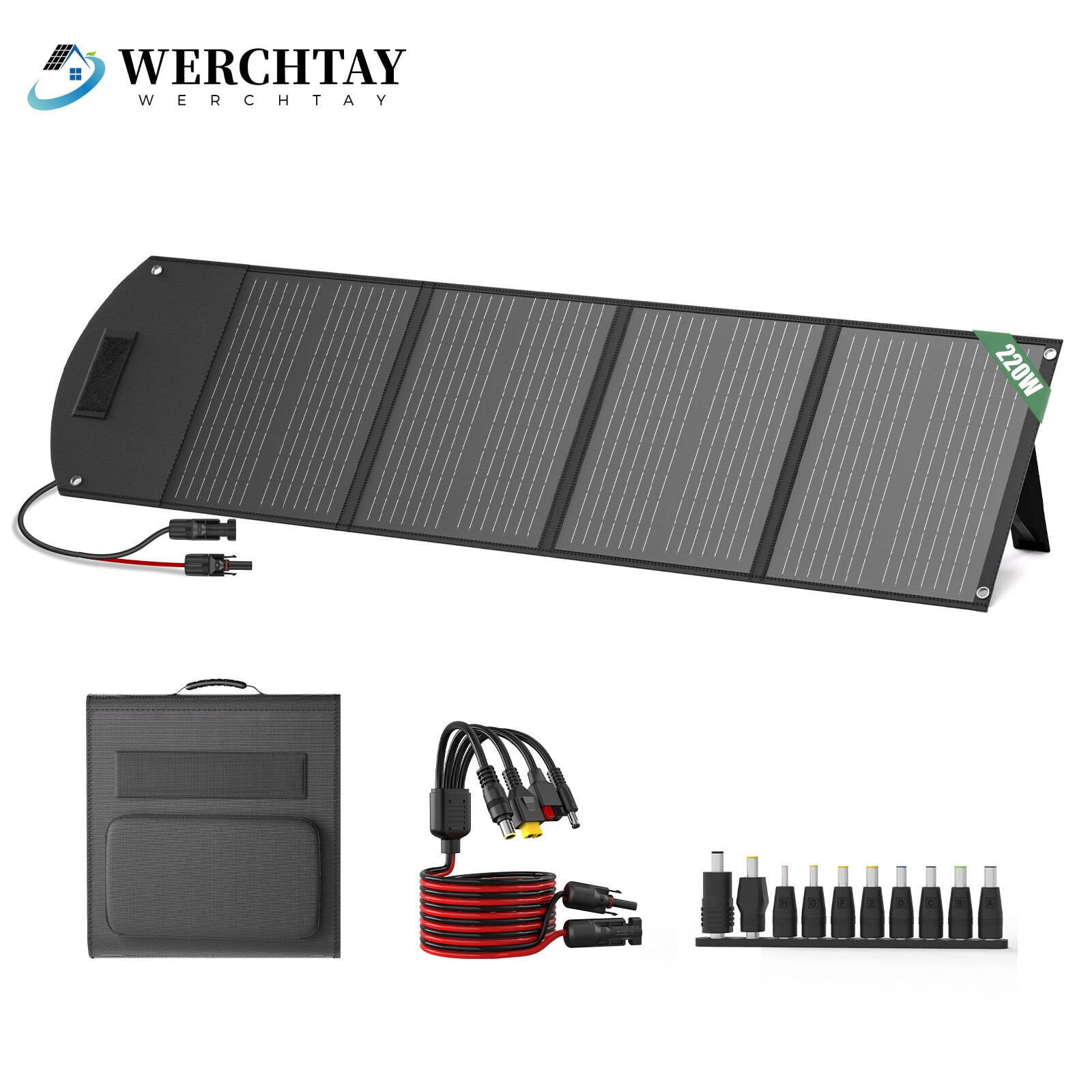 WERCHTAY 220 Watt Portable Solar Panel for Power Station, Foldable Solar Charger with Adjustable Kickstands Waterproof IP68 for Home, RV, Boat, Outdoor, Camping, off Grid System